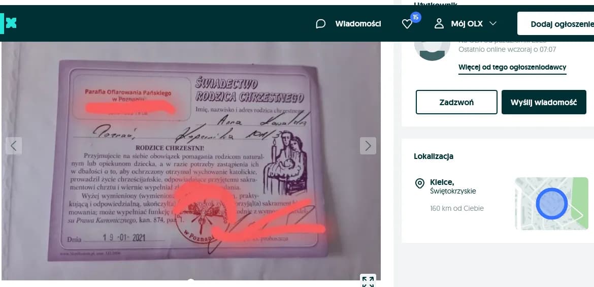 Zaświadczenie dla chrzestnego na OLX - Ryzyko i konsekwencje